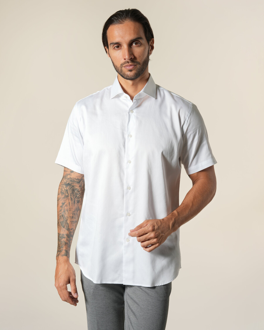 chemise unie à manches courtes en coton