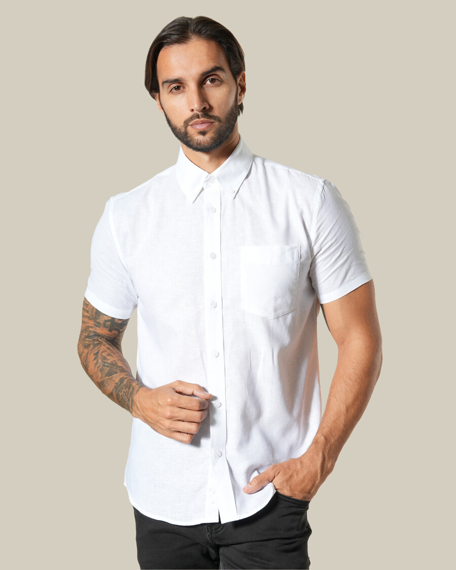chemise unie en lin à manches courtes