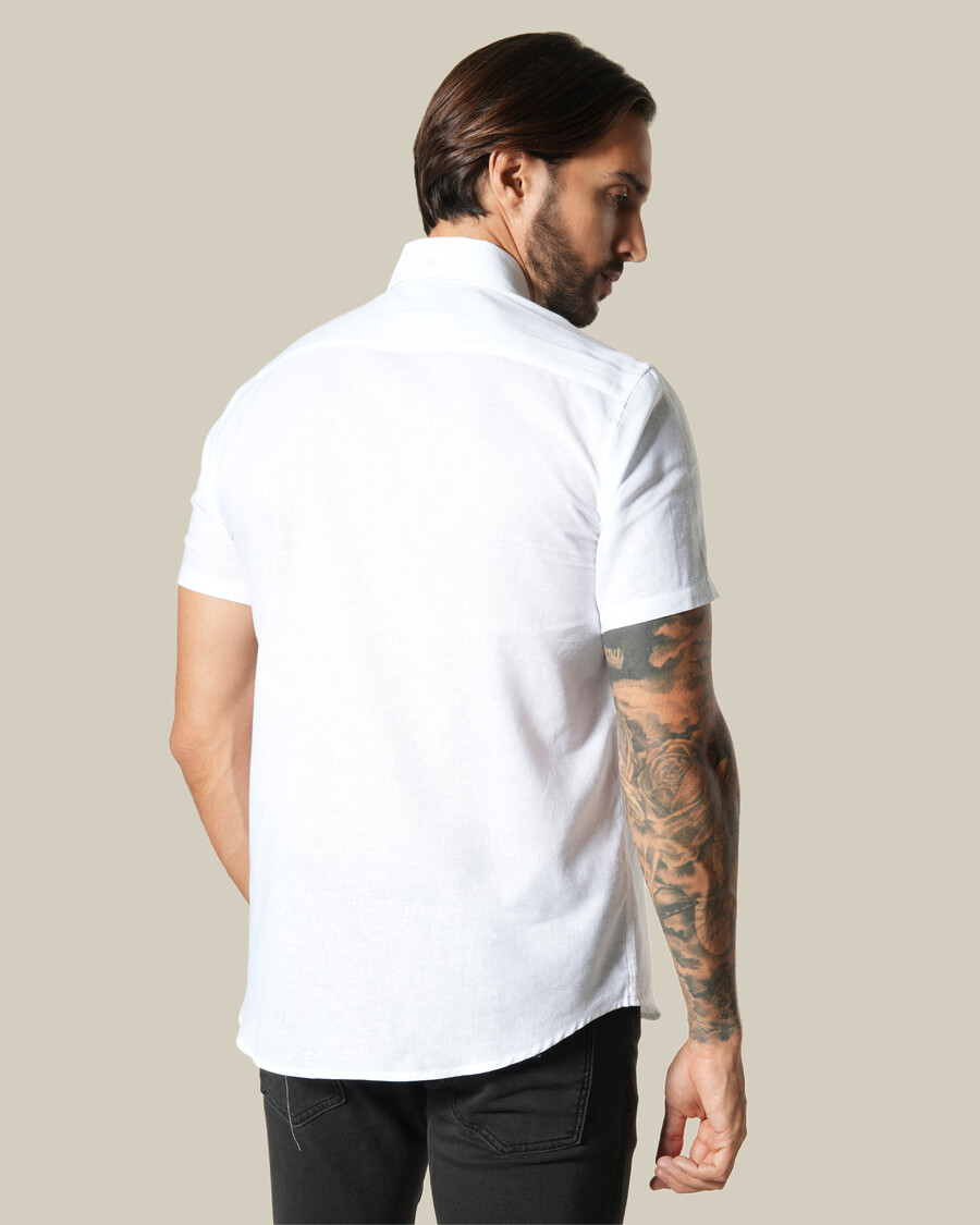 chemise unie en lin à manches courtes