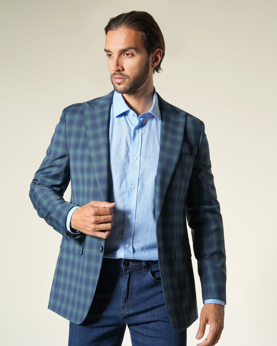 veste de costume à carreaux à simple boutonnage