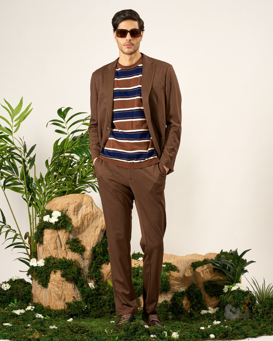 costume en maille marron slim fit