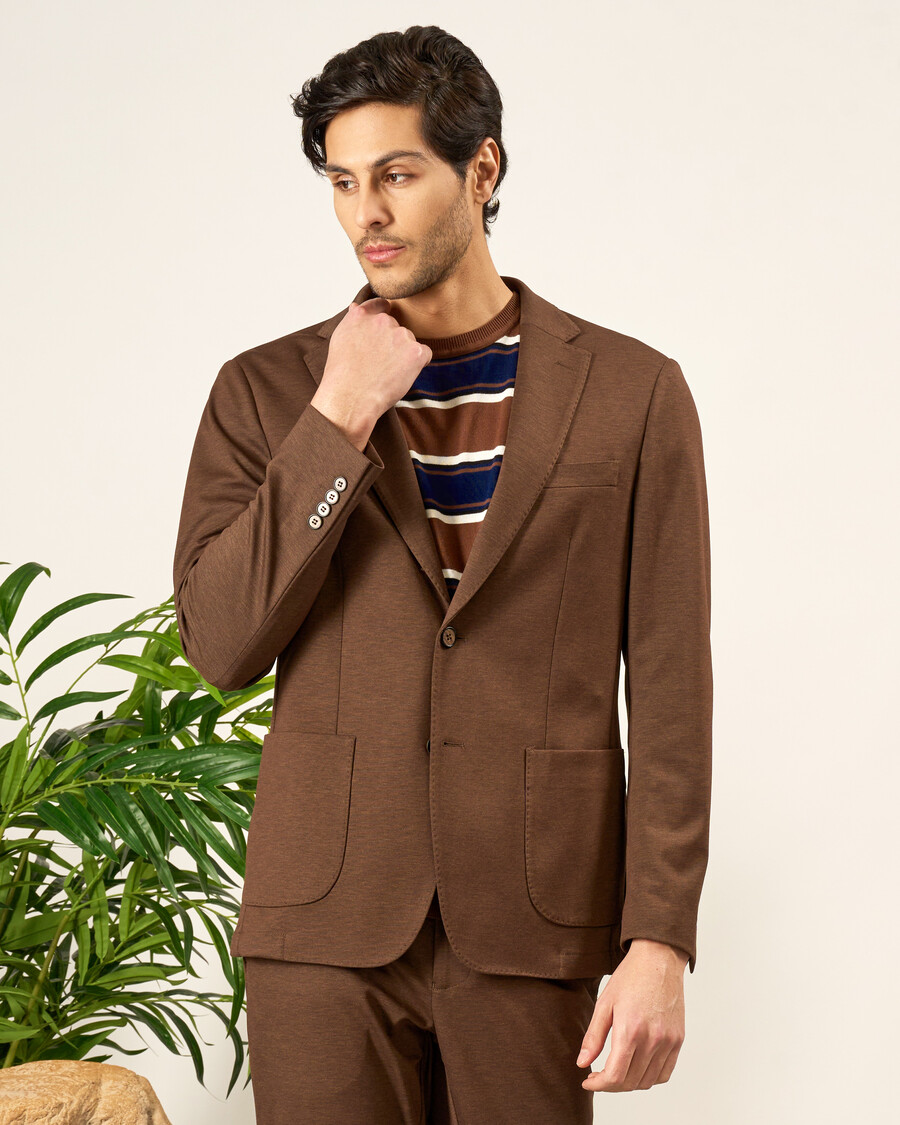 costume en maille marron slim fit