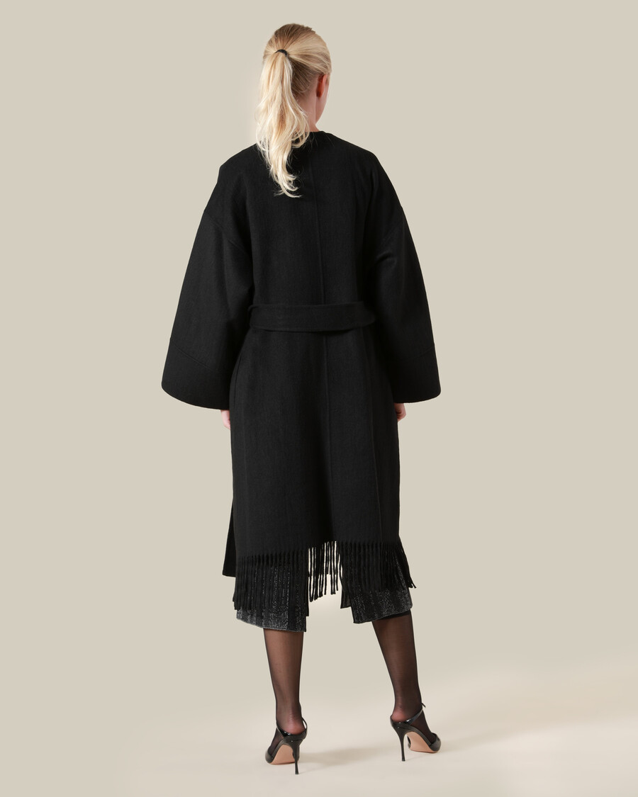 manteau en laine à franges