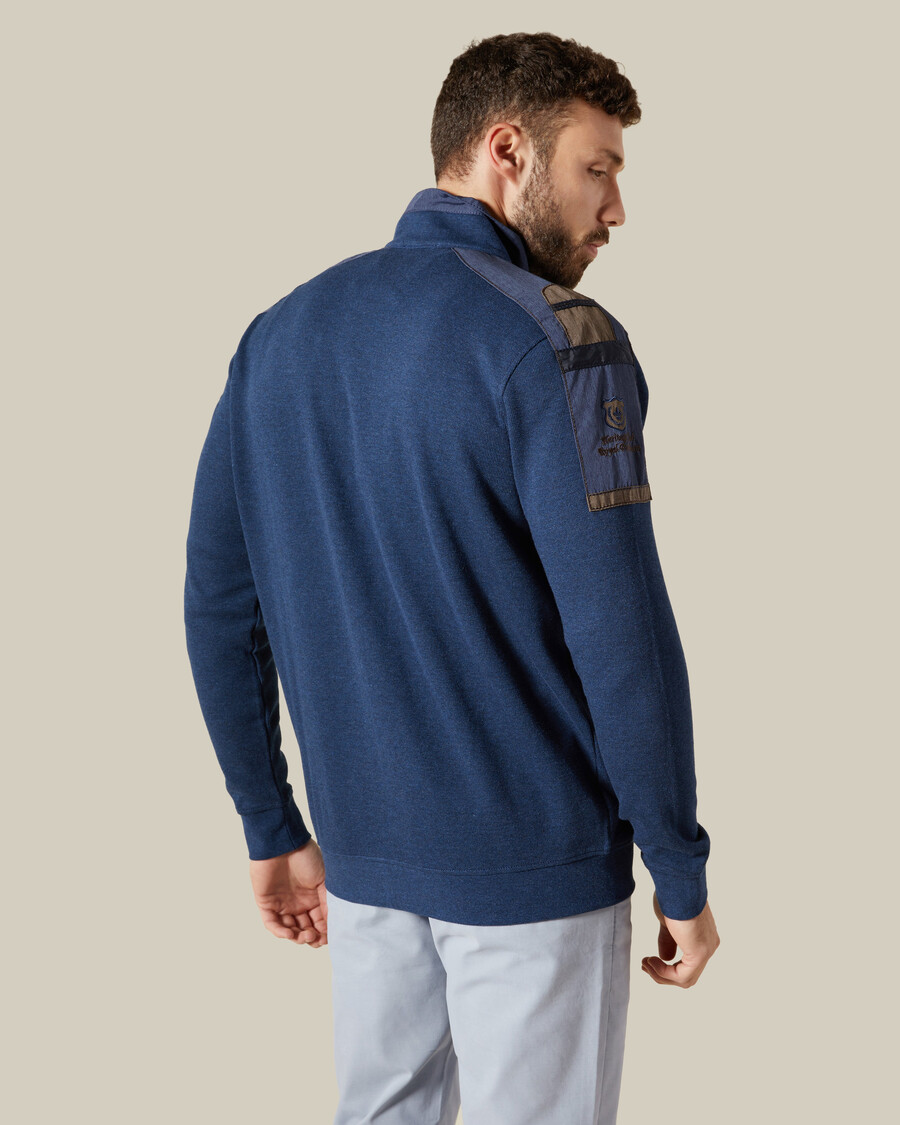 veste en maille à empiècements en denim