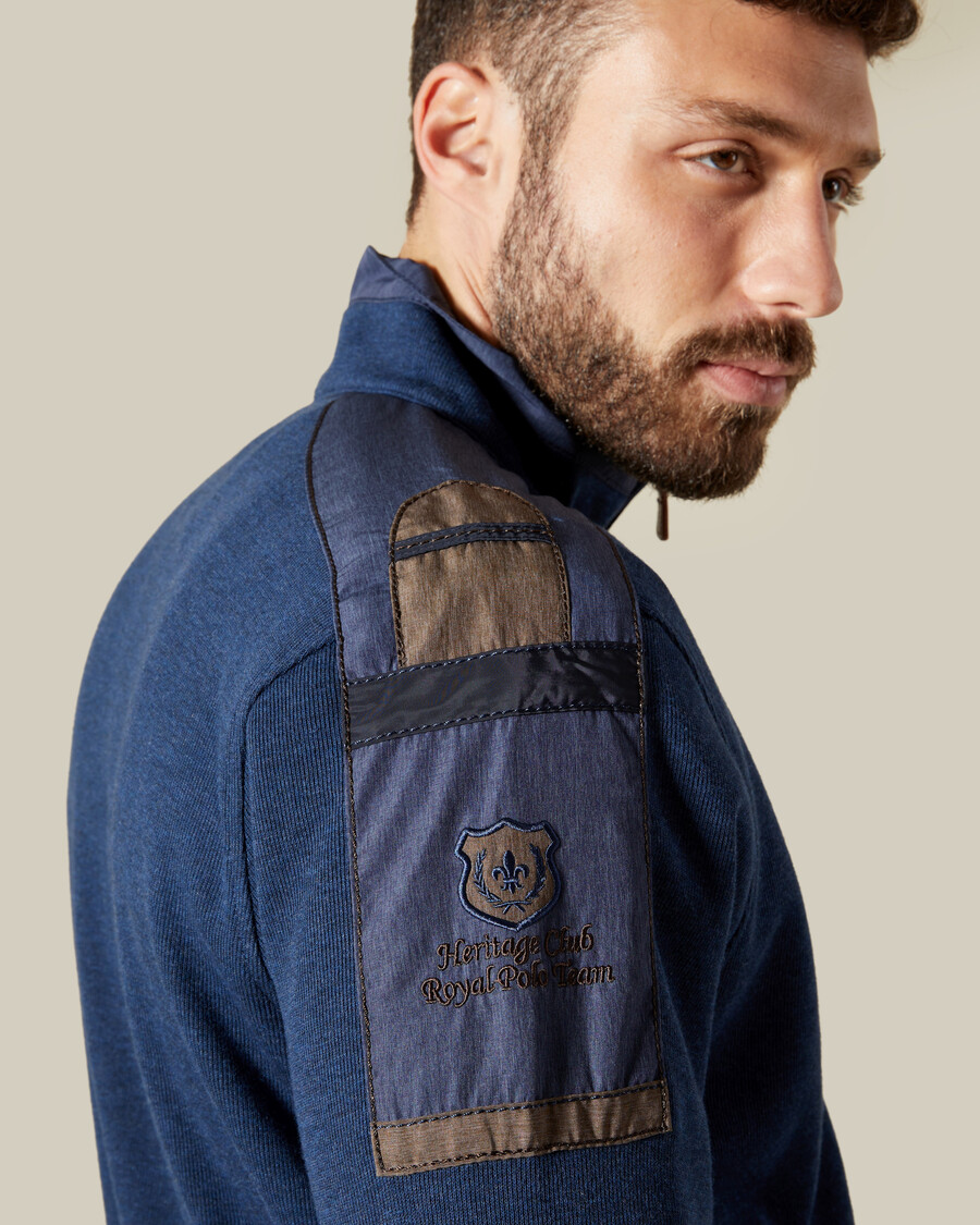 veste en maille à empiècements en denim