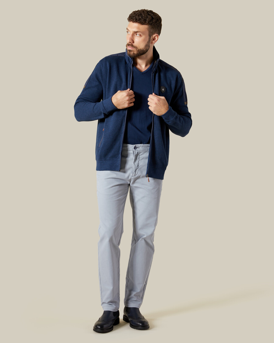 veste en maille à empiècements en denim