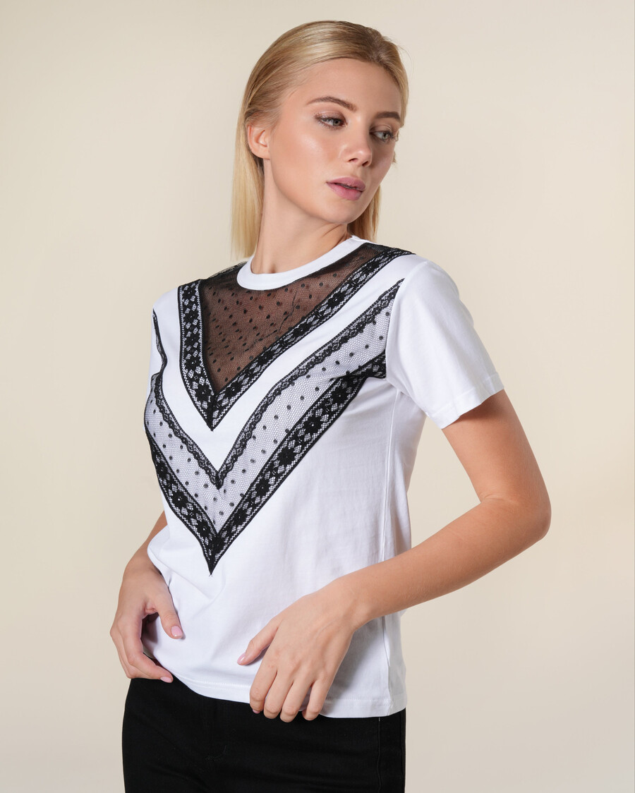 t-shirt en coton orné de dentelle