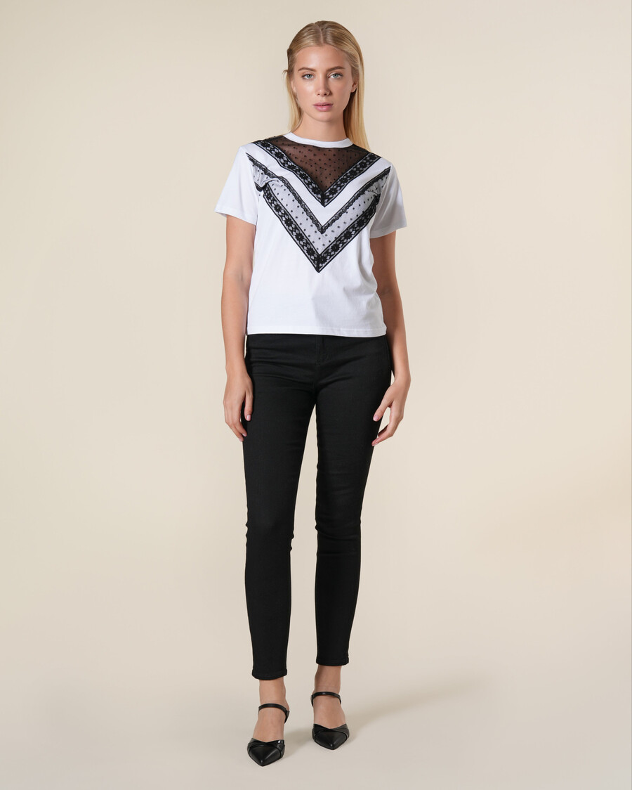 t-shirt en coton orné de dentelle