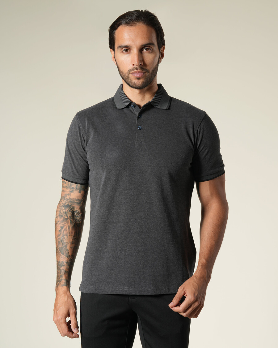 polo en coton à col rayé
