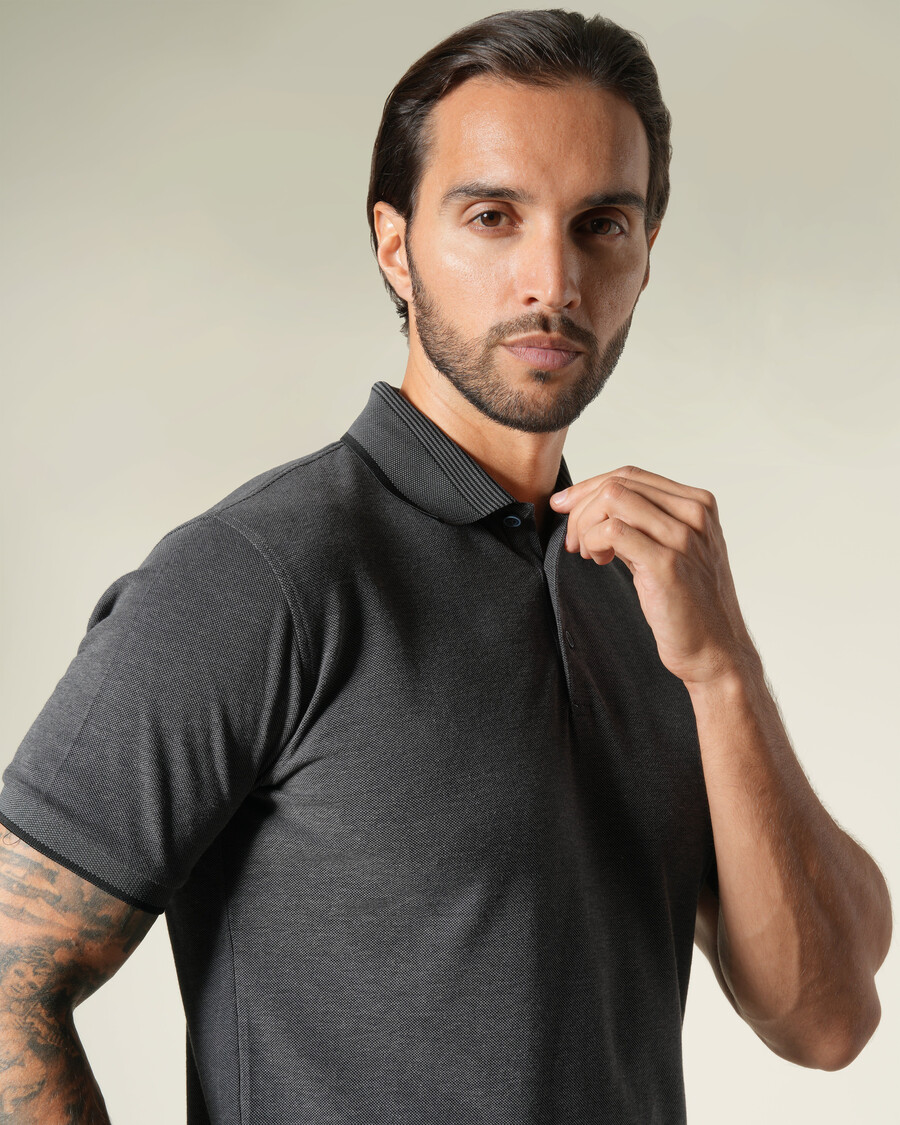 polo en coton à col rayé