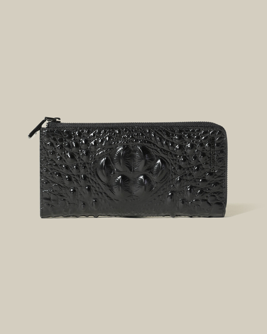 portefeuille zippé en peau de crocodile