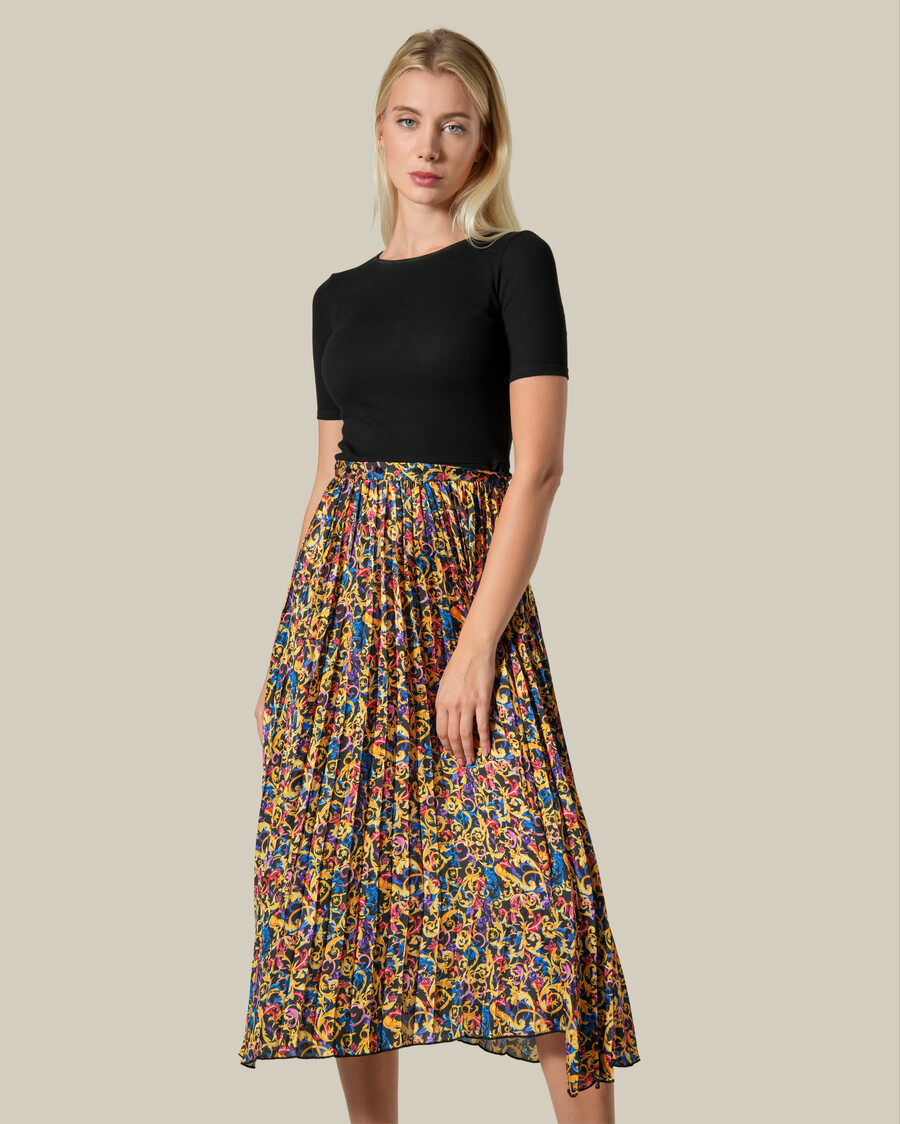 robe midi plissée imprimée baroque multicolore