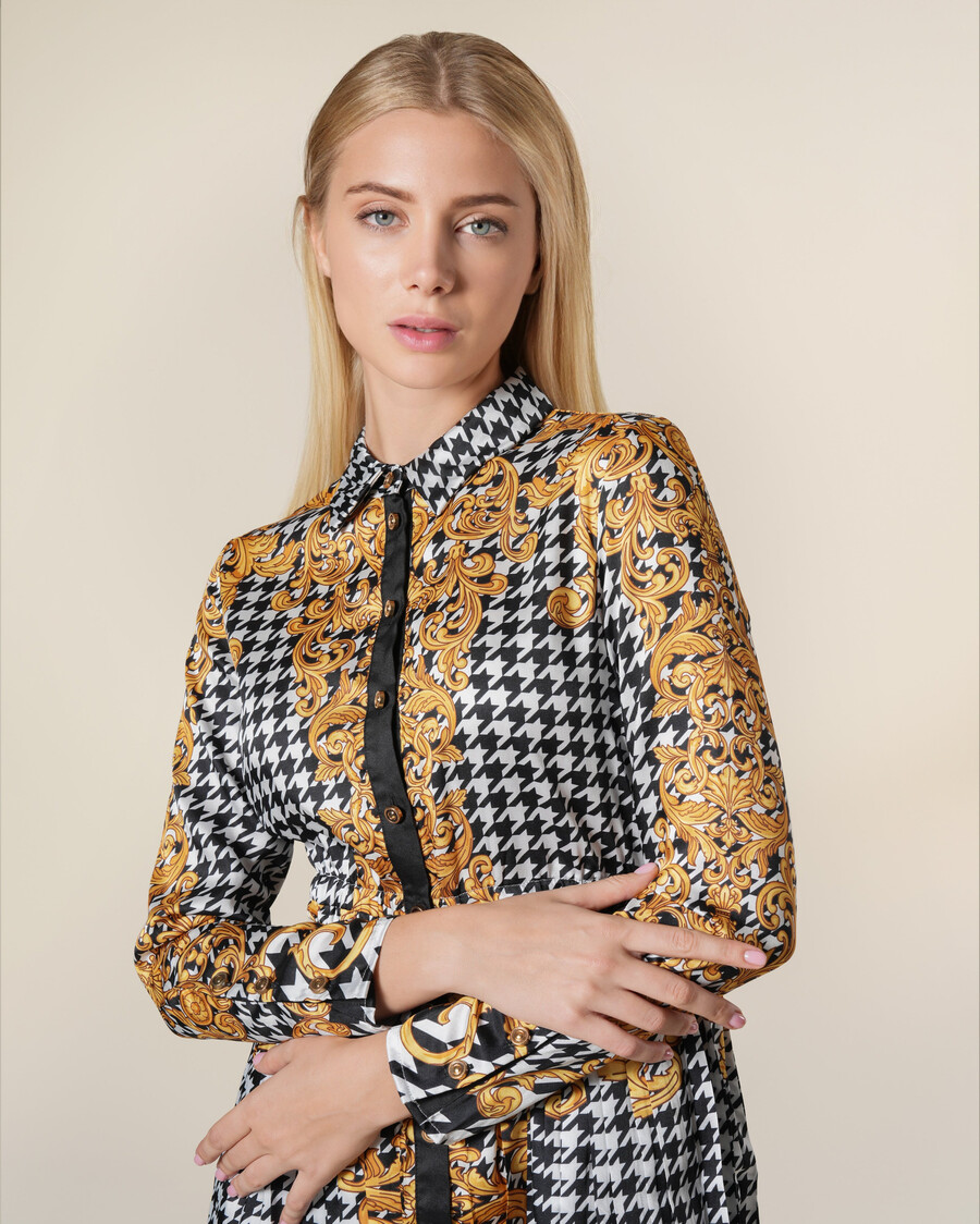 robe chemise plissée à imprimé géométrique baroque