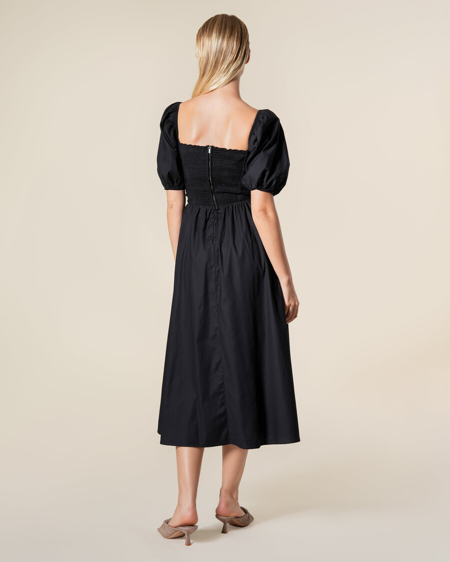 robe midi froncée à manches bouffantes