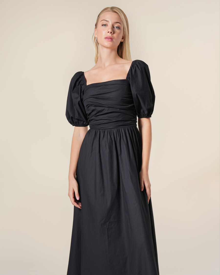 robe midi froncée à manches bouffantes