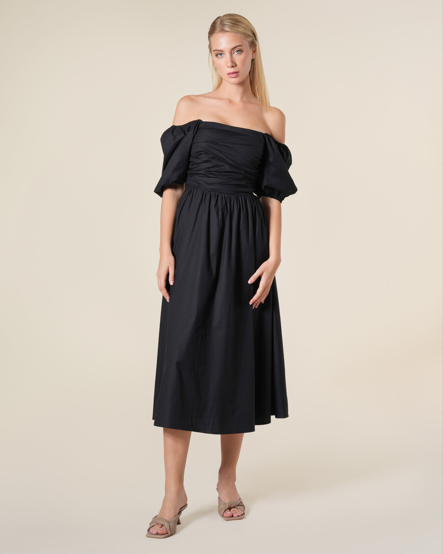 robe midi froncée à manches bouffantes