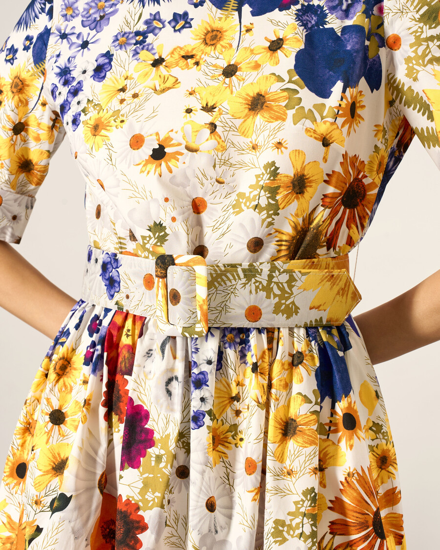 robe midi ceinturée à imprimé floral lumineux