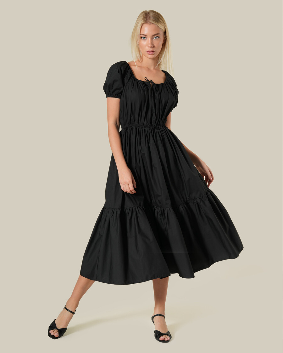 robe midi en coton à manches bouffantes