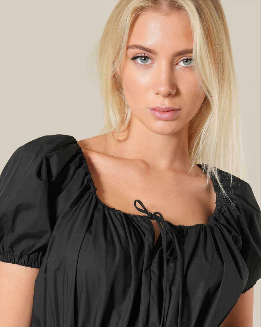 robe midi en coton à manches bouffantes