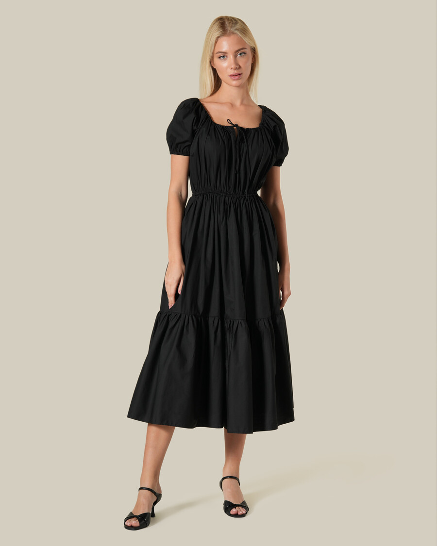 robe midi en coton à manches bouffantes
